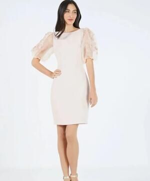 BCBGMAXAZRIA Kamille Mini Dress Sheer Floral Lace Short Puff Sleeve Formal Pink